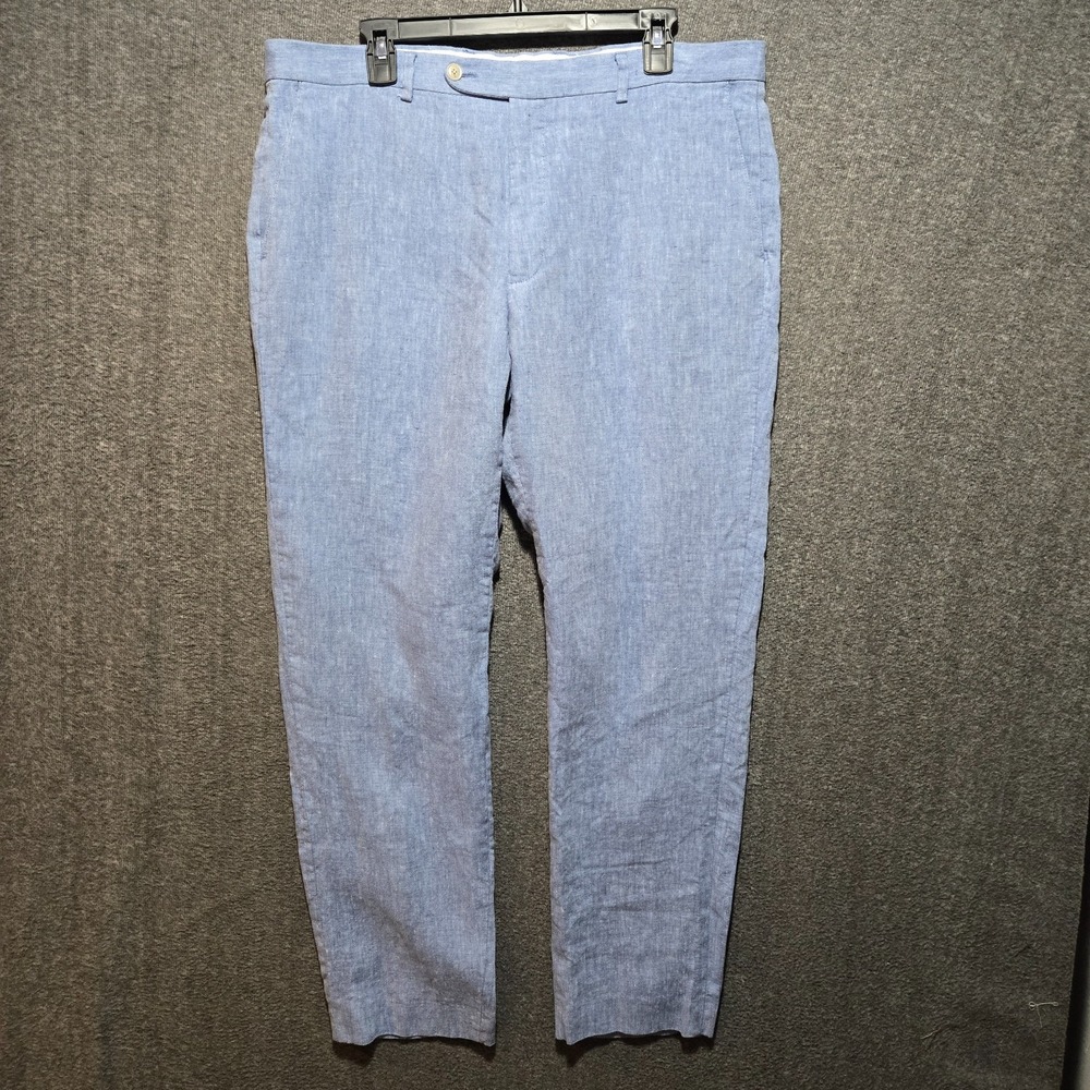 Joseph Abboud Light Blue 100% Linen Pants Men 37x31 (Tag 38x32) Flat Front